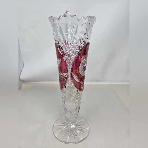 hofbauer byrdes crystal vase 1970's Intricate Bird Patterns Cut Into Glass - Picture 5 of 13